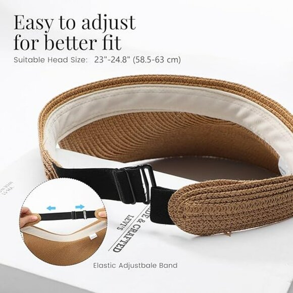 Straw Beach Hat UPF 50+ UV Sun Protection Wide Brim Summer Straw Packable New - Picture 4 of 4